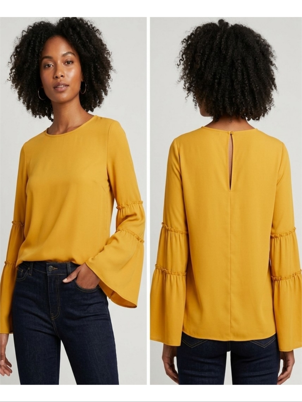 Valerie Stevens Ruffle Bell Sleeve Top Mustard Yellow Size S